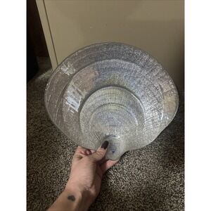VintagIRIDESCENT Art Deco Hand-painted 12" GLASS SHELL BOWL By Three Hands Decor